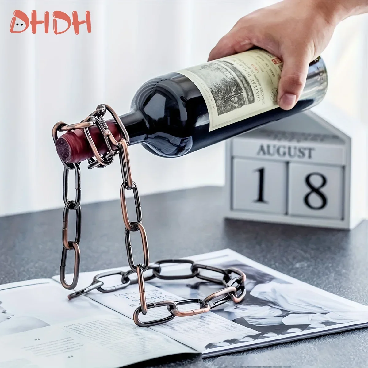Soporte para botellas de vino con cadena de hierro y estante - imagen 5