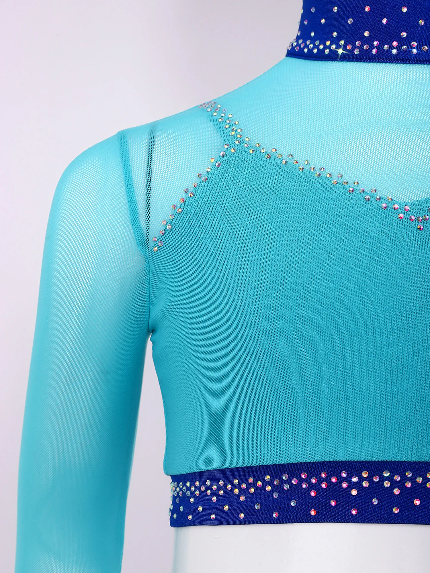 Traje de ballet para niña con pedrería brillante y top de malla - imagen 2