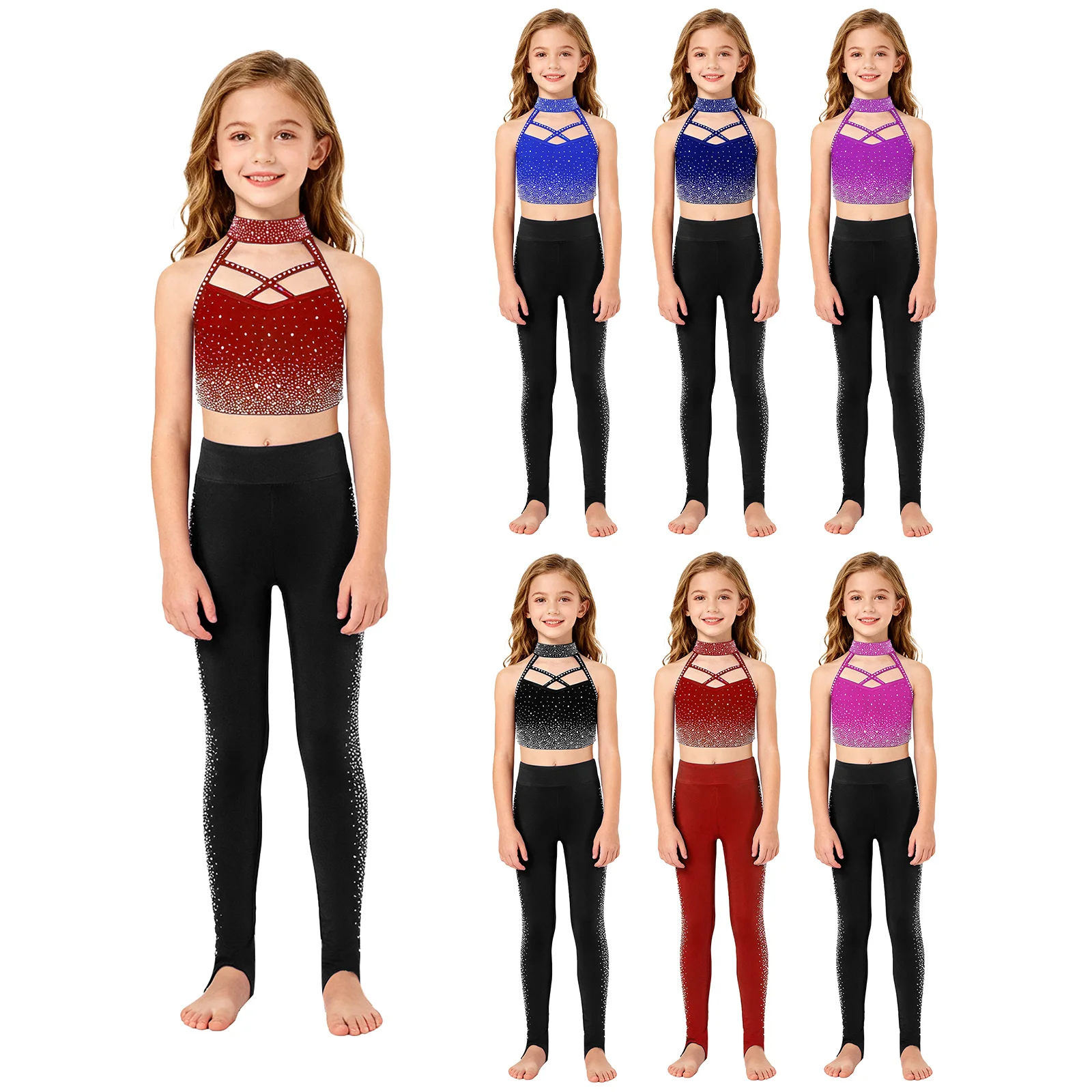 Disfraz de ballet con strass para niñas: top halter y mallas