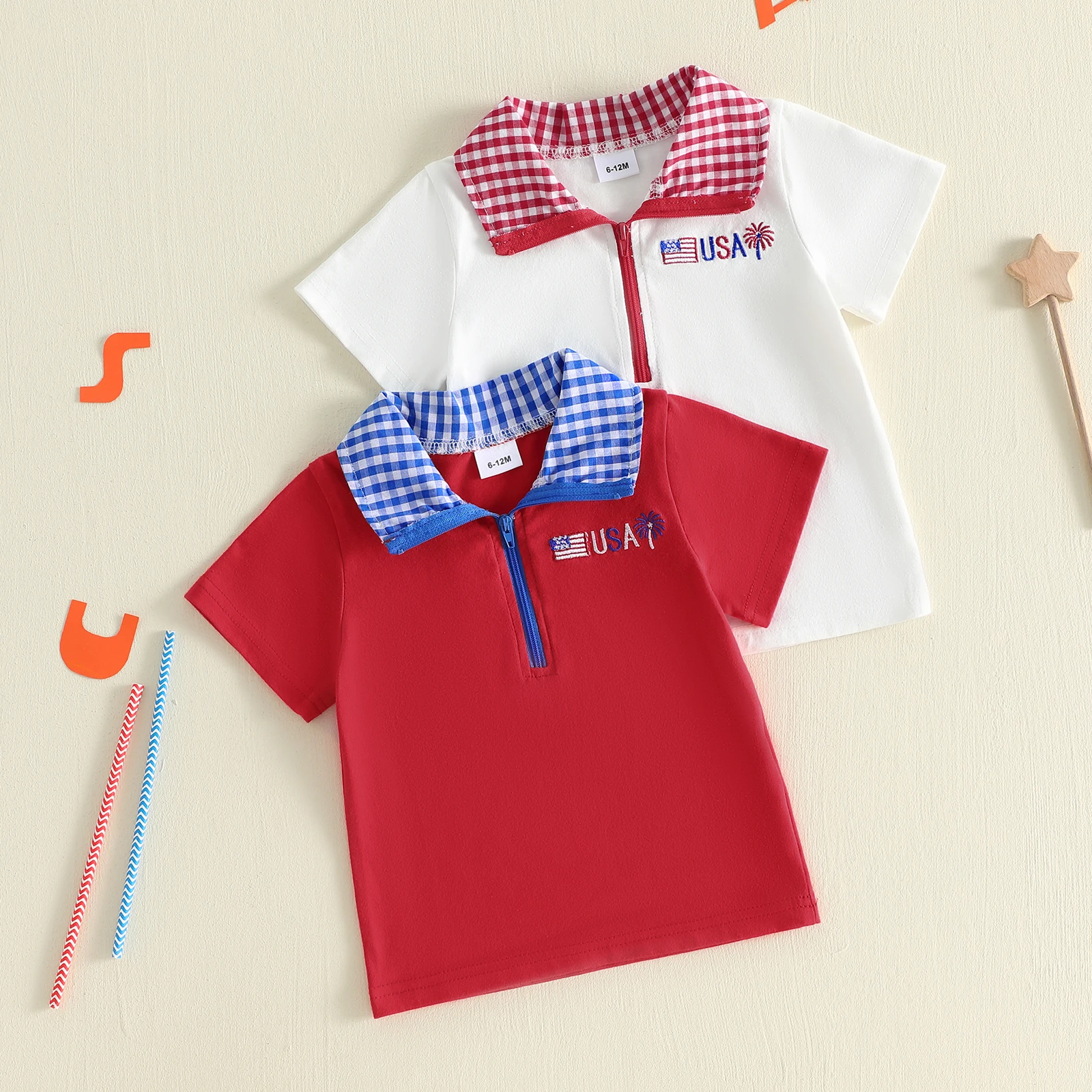 Camiseta infantil de niño con bandera americana bordada y cremallera - imagen 2
