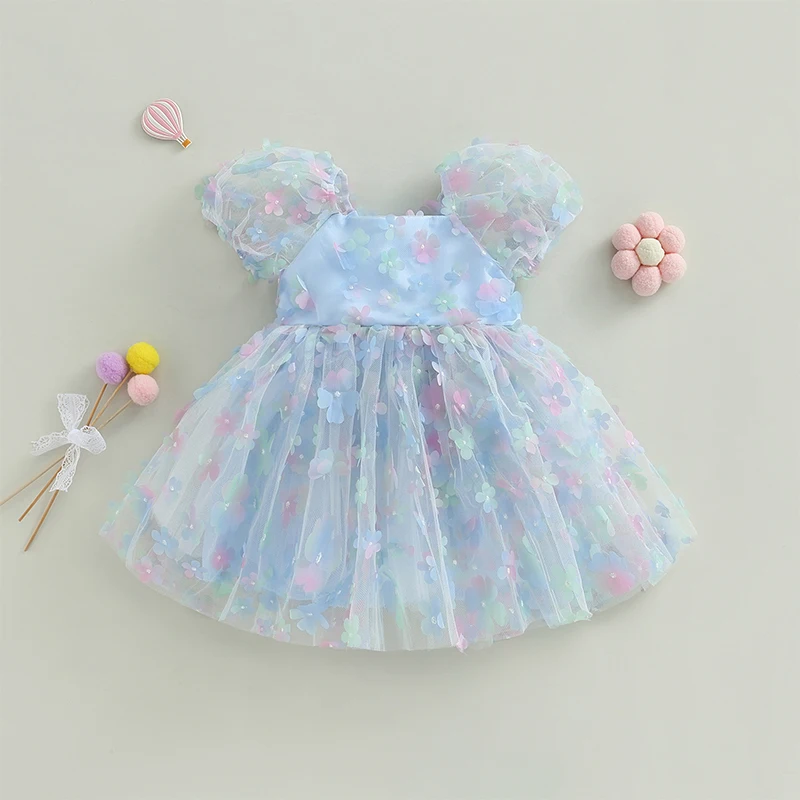 VISgogo Neonate vestido de niña tipo A con tul y mariposas - imagen 2