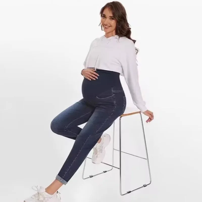 Jeans de maternidad premamá elásticos ajustados por encima del vientre - imagen 3