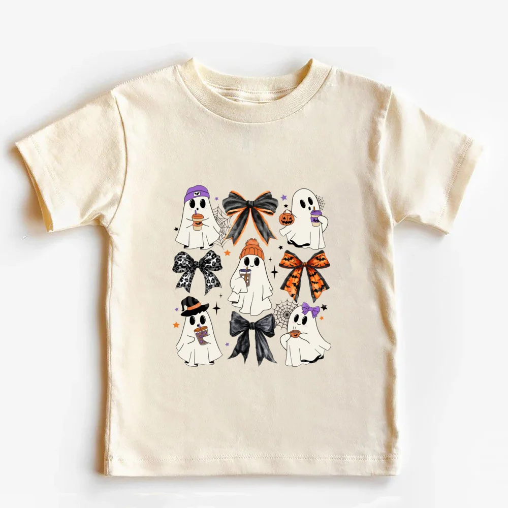 Camiseta infantil de Halloween con estampado fantasma, cuello redondo - imagen 4