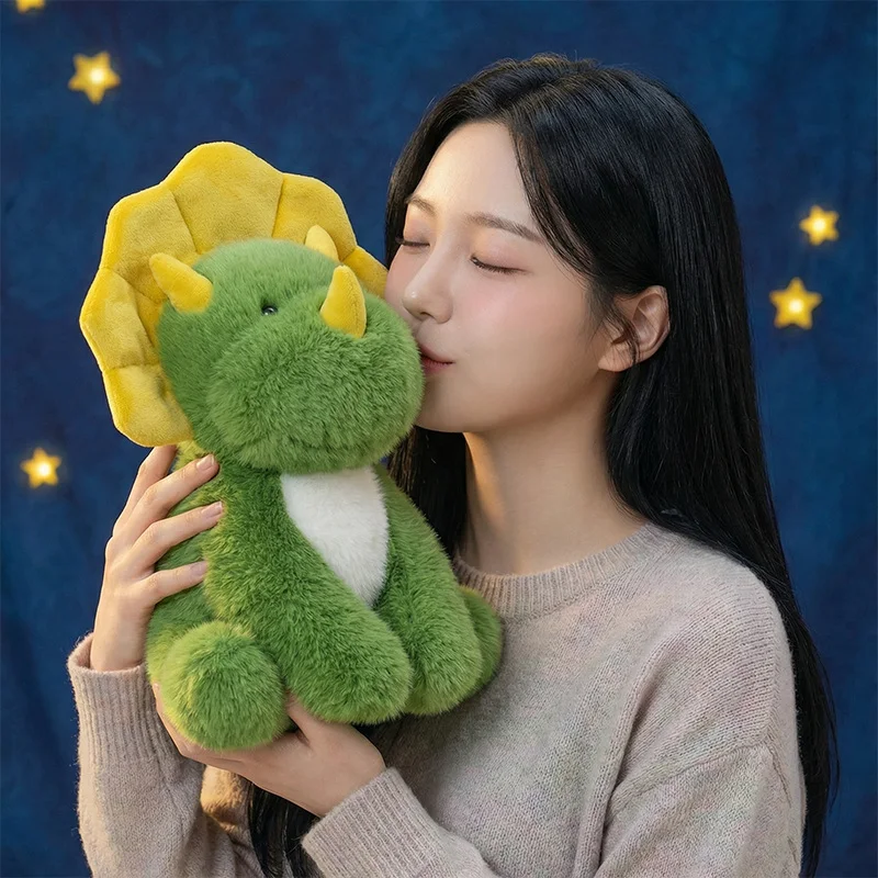 Peluche de dinosaurio Triceratops verde suave, regalo cumpleaños - imagen 5