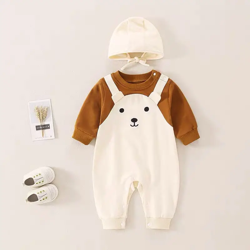 Pelele bebé en algodón con gorro y estampado de dibujos infantiles