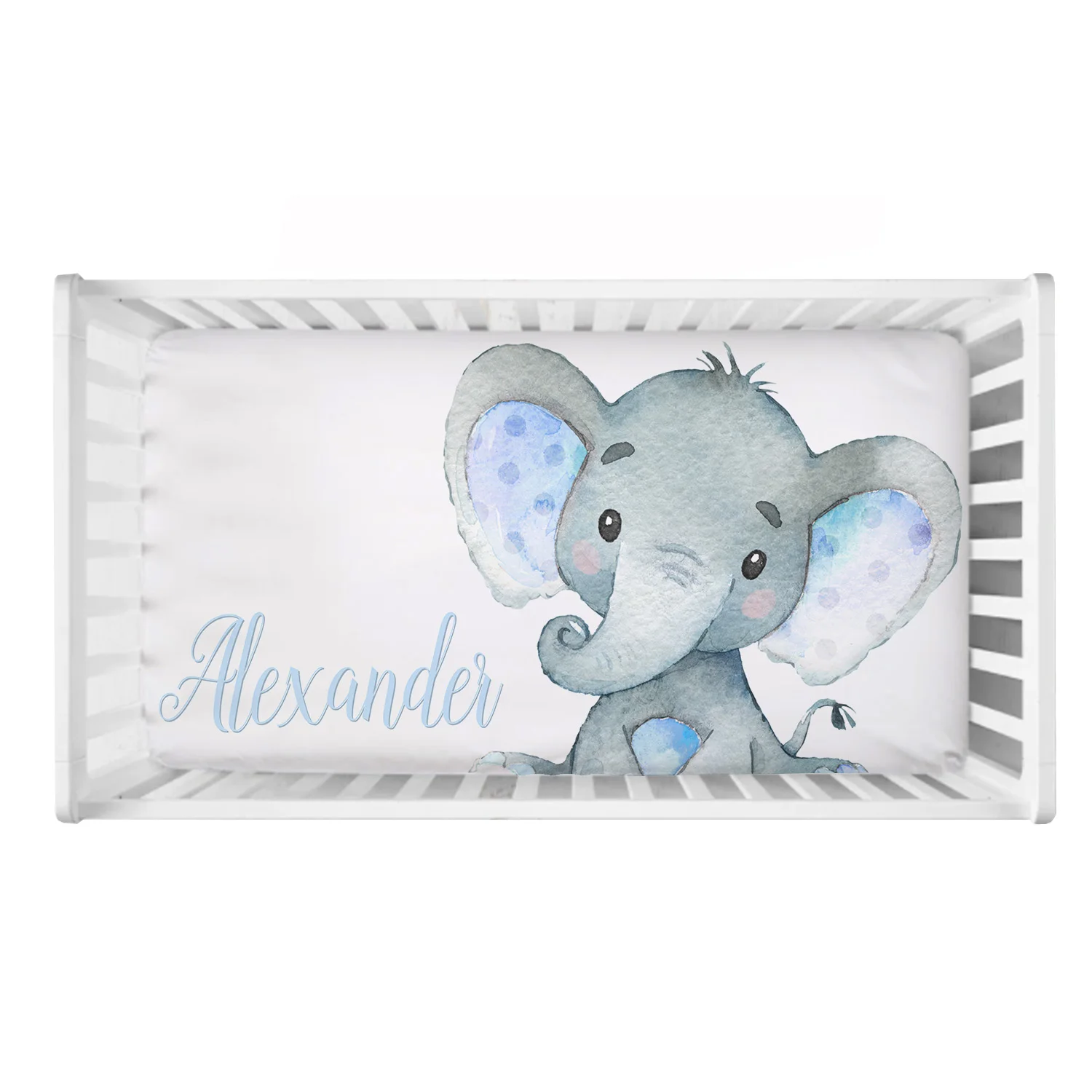 LVYZIHO Juego de sábanas cuna bebé con nombre y elefante azul - imagen 4