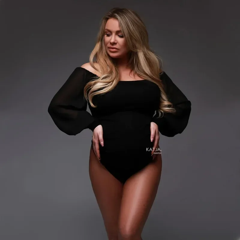 Body de embarazo sin hombros negro para fotos de maternidad verano - imagen 4