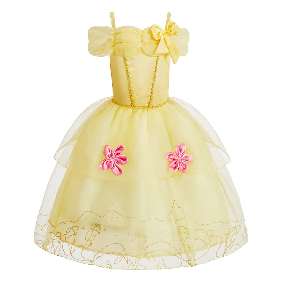 Vestido de niña para boda tul amarillo con lazo - imagen 3