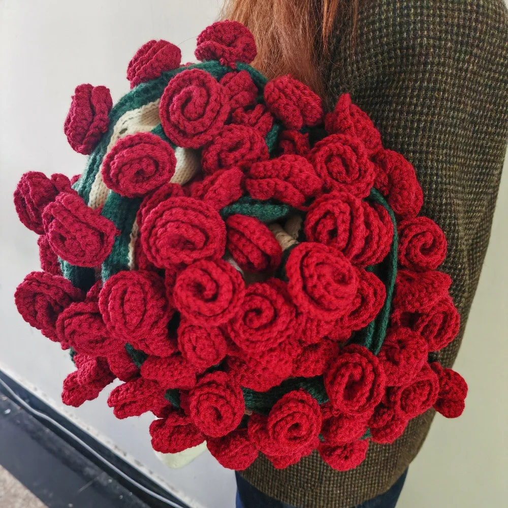Manta de bebé tejida a mano con rosas en ramo para recién nacido - imagen 2