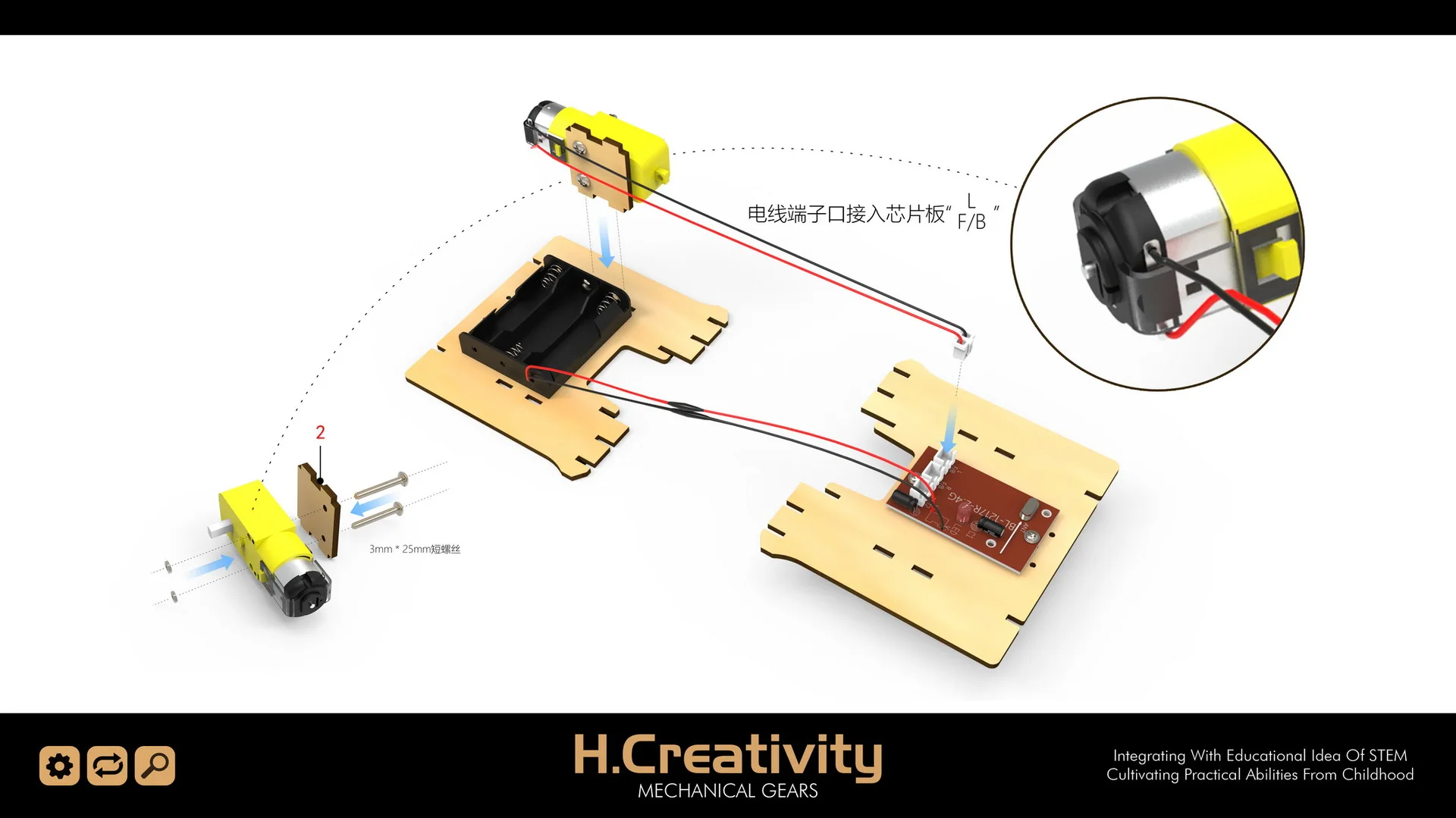 Control remoto 2,4G y piezas de madera dispuestas sobre una superficie