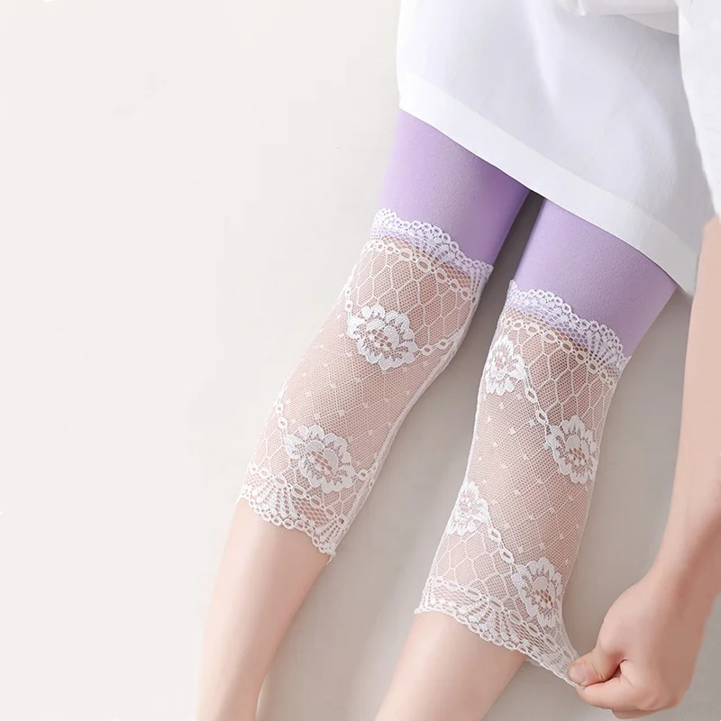 Leggings finos de verano para niñas con encaje tipo capri - imagen 2