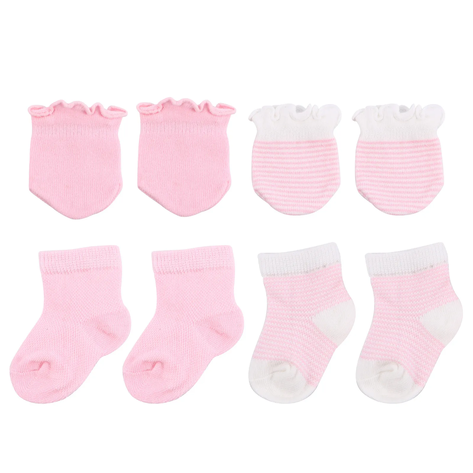 Par de calcetines rosados con guantes a juego
