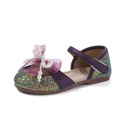 Sandalias antideslizantes de piel con lentejuelas para niña