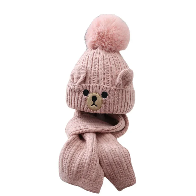 Gorro y bufanda de lana con osito para bebé invierno - imagen 3