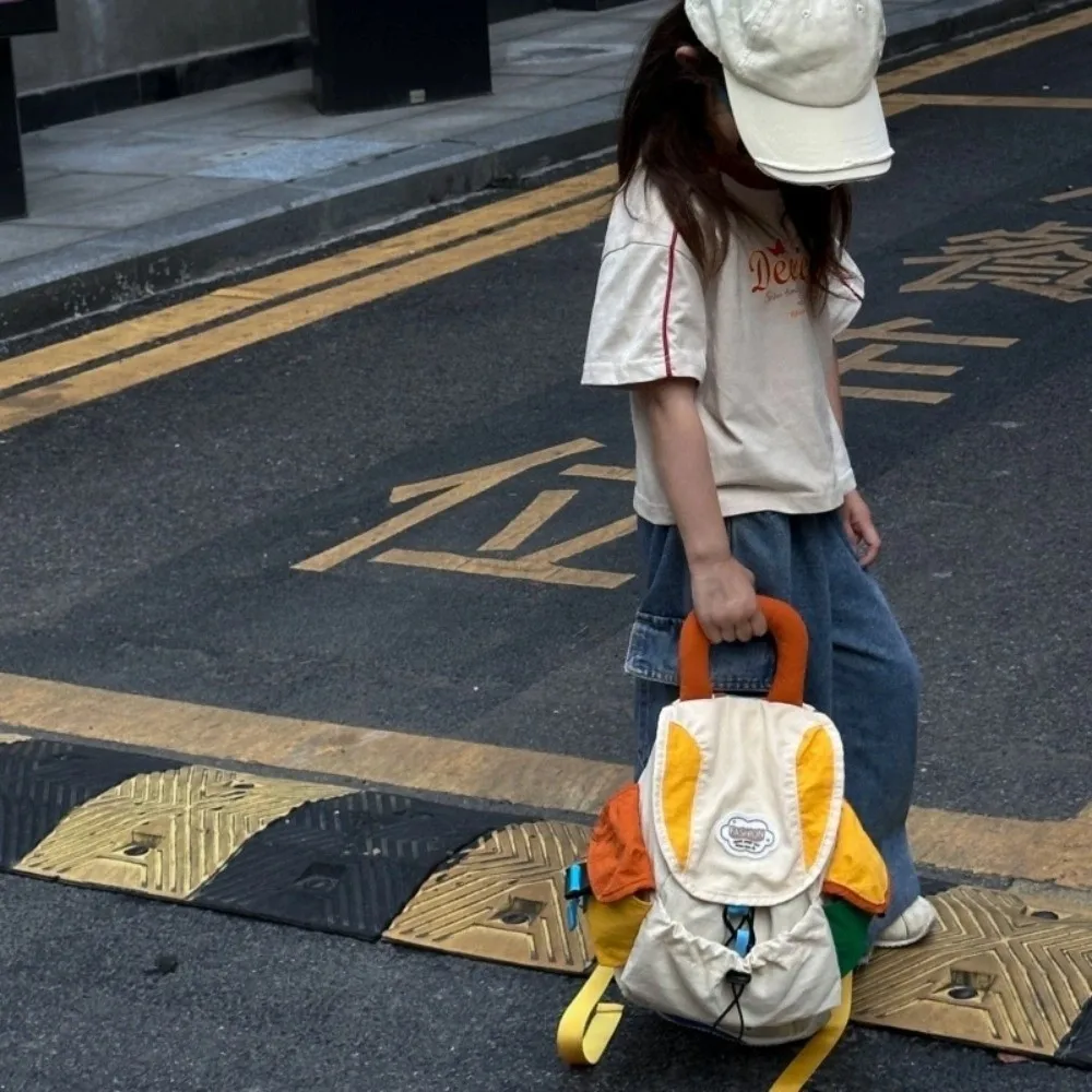 Mochila escolar de nailon con cordón y bolsillos estilo coreano - imagen 4