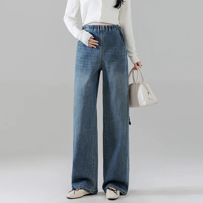 Pantalones vaqueros maternidad pierna ancha con cordón cintura elástica - imagen 5