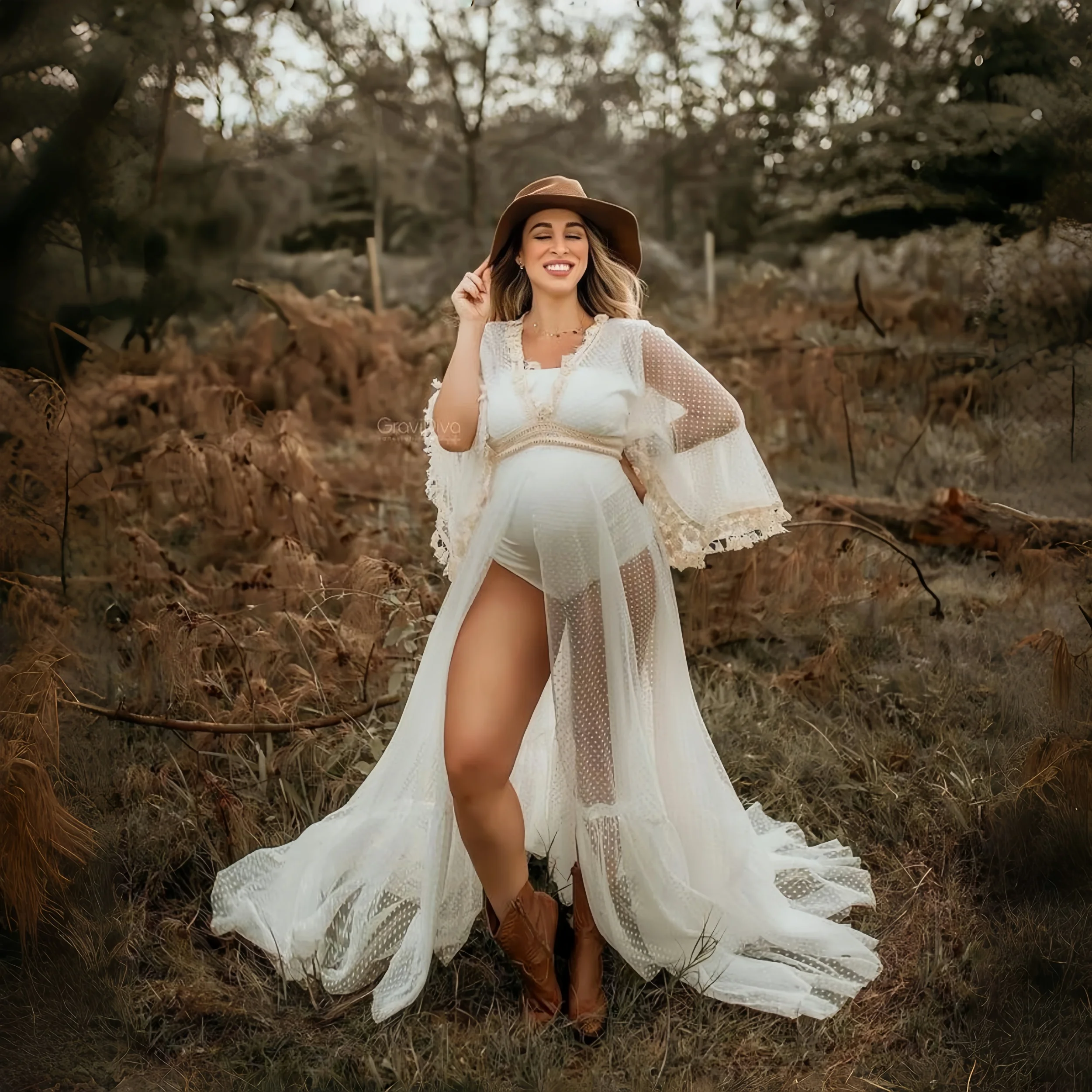 Vestido de maternidad en tul bohemio para fotos de embarazo - imagen 2