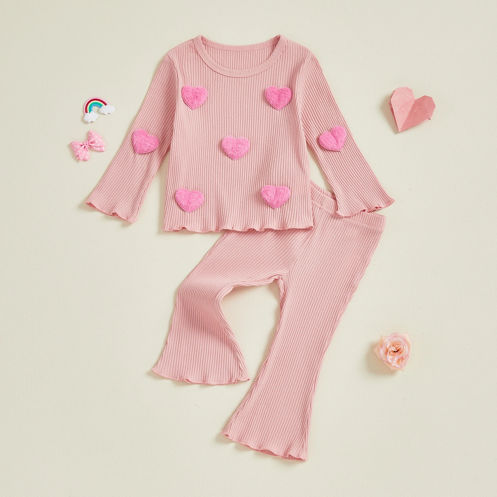 Tregren conjunto primavera bebé mangas largas corazón borroso pantalón - imagen 3