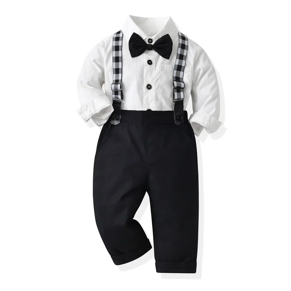 Conjunto pantalón y camisa niño blanco y negro de algodón