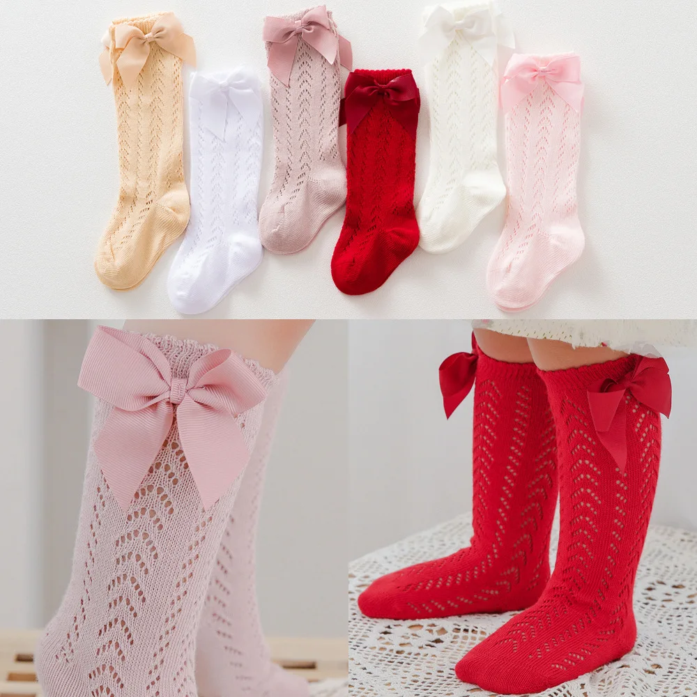 Calcetines largos con lazo para niña – Verano transpirable de algodón suave - imagen 2