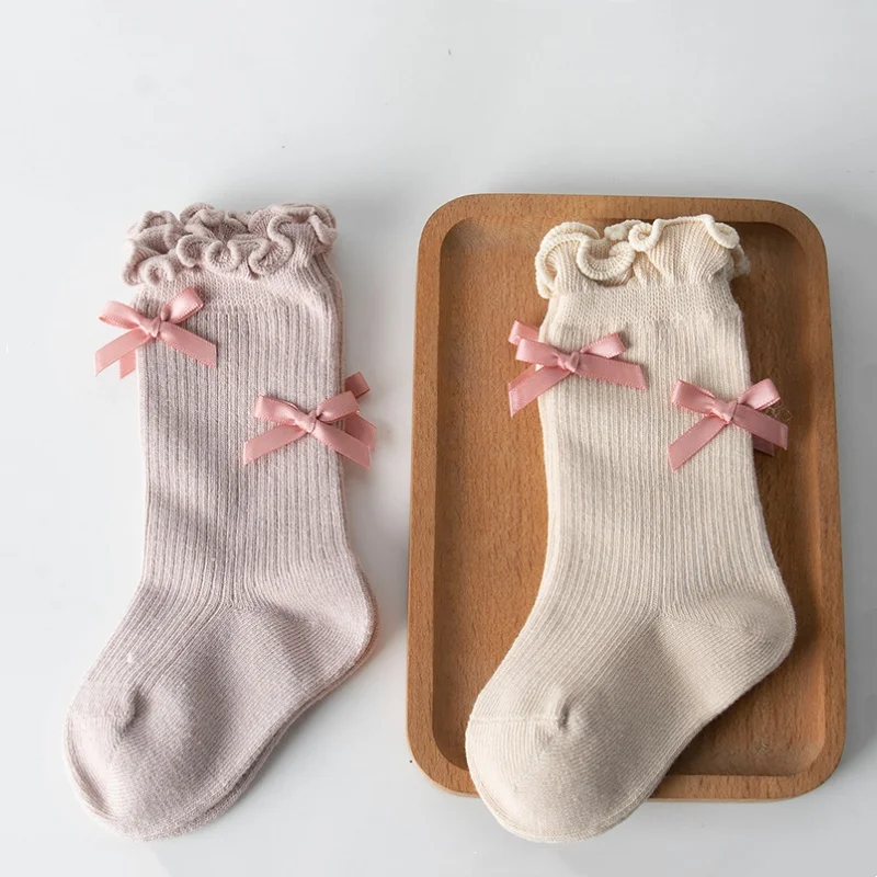Calcetines bebé de algodón – media pantorrilla princesa con lazo