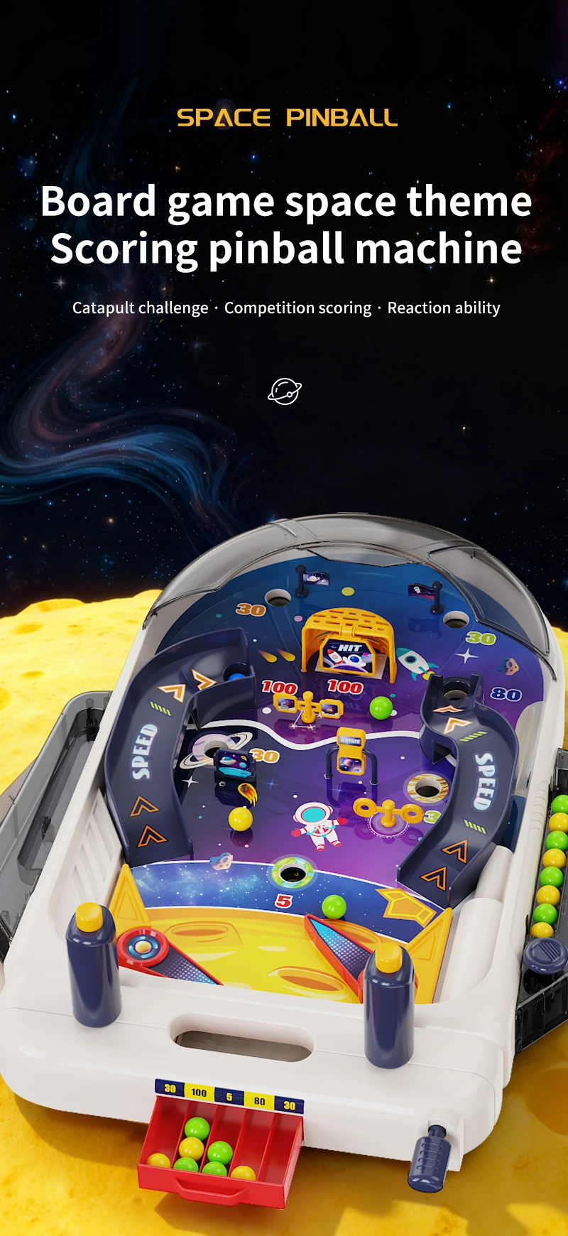 Pinball espacial de mesa azul