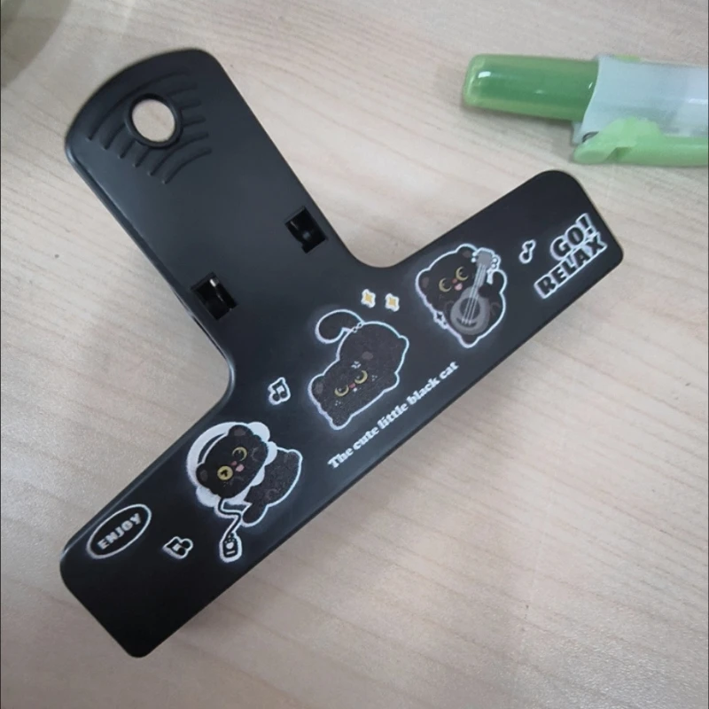 Pinza para notas gato negro de plástico estilo tierno para diario