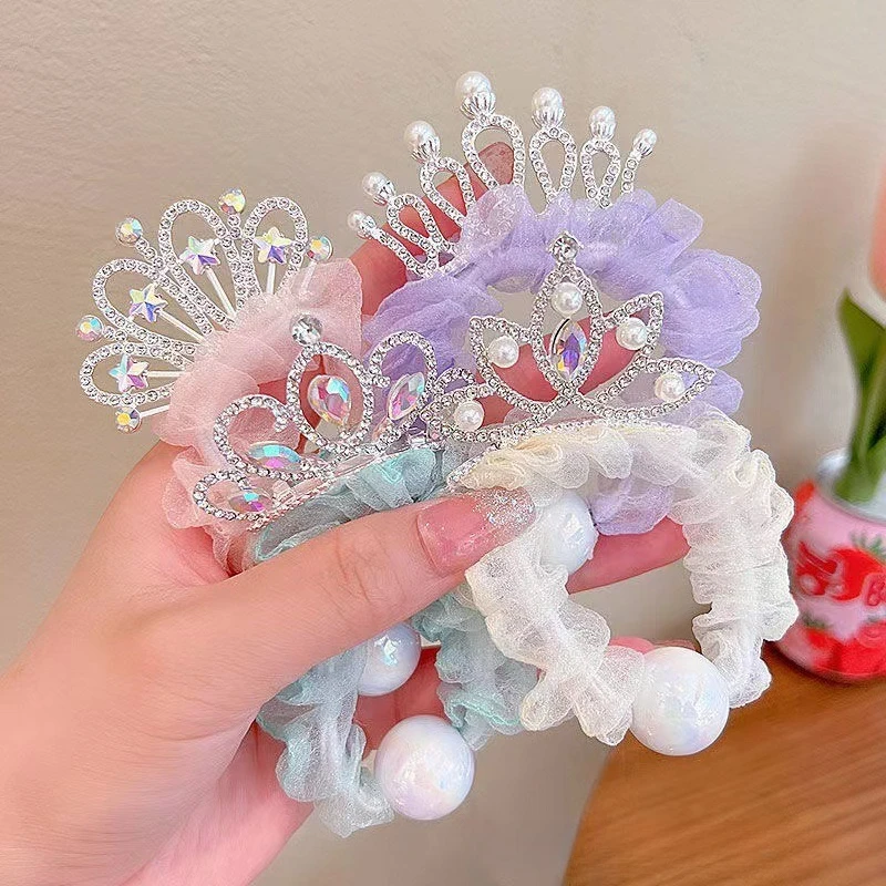 Diademas de corona para niñas con lazos y cintas brillantes