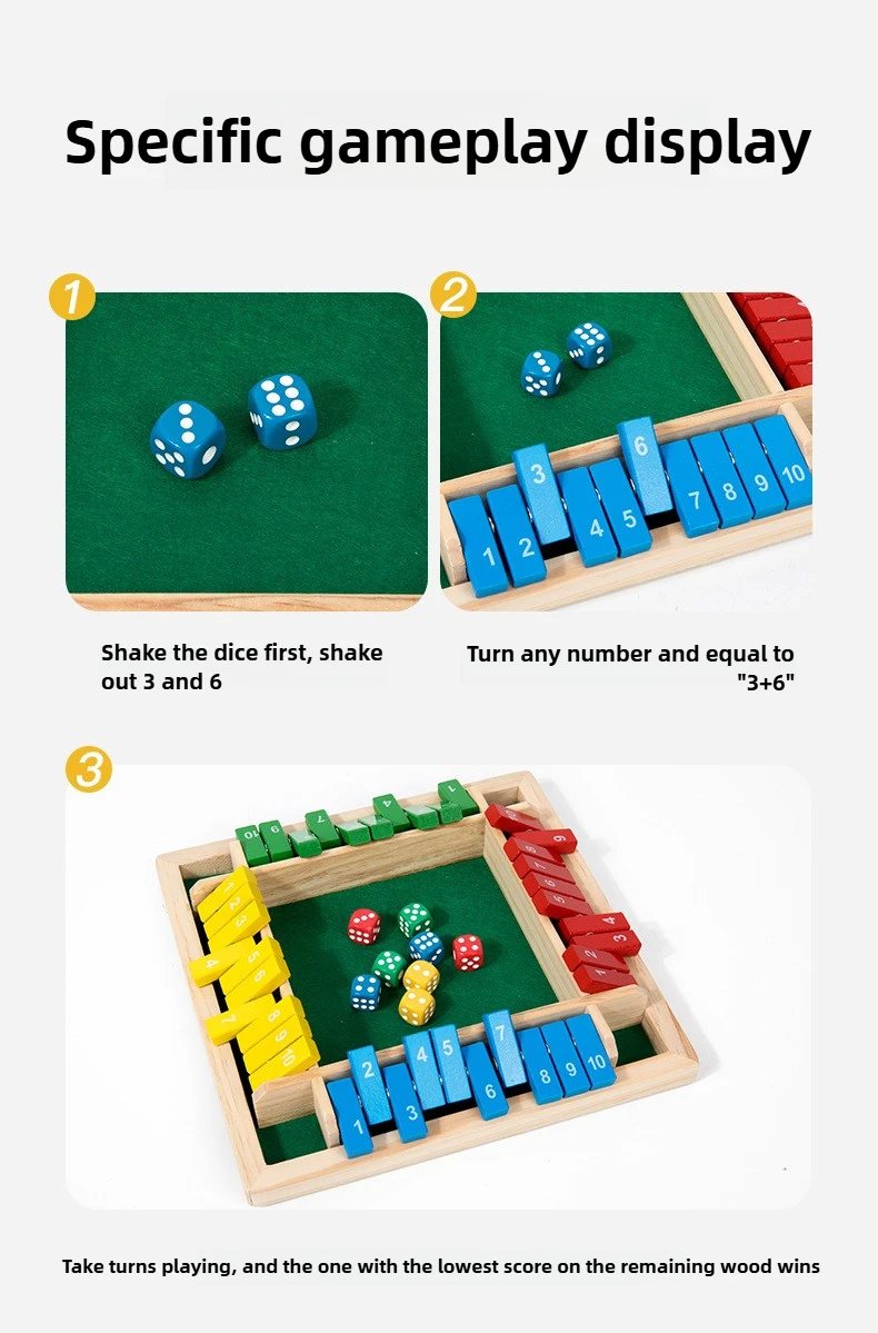 Juego de dados cerrado con solapas de madera