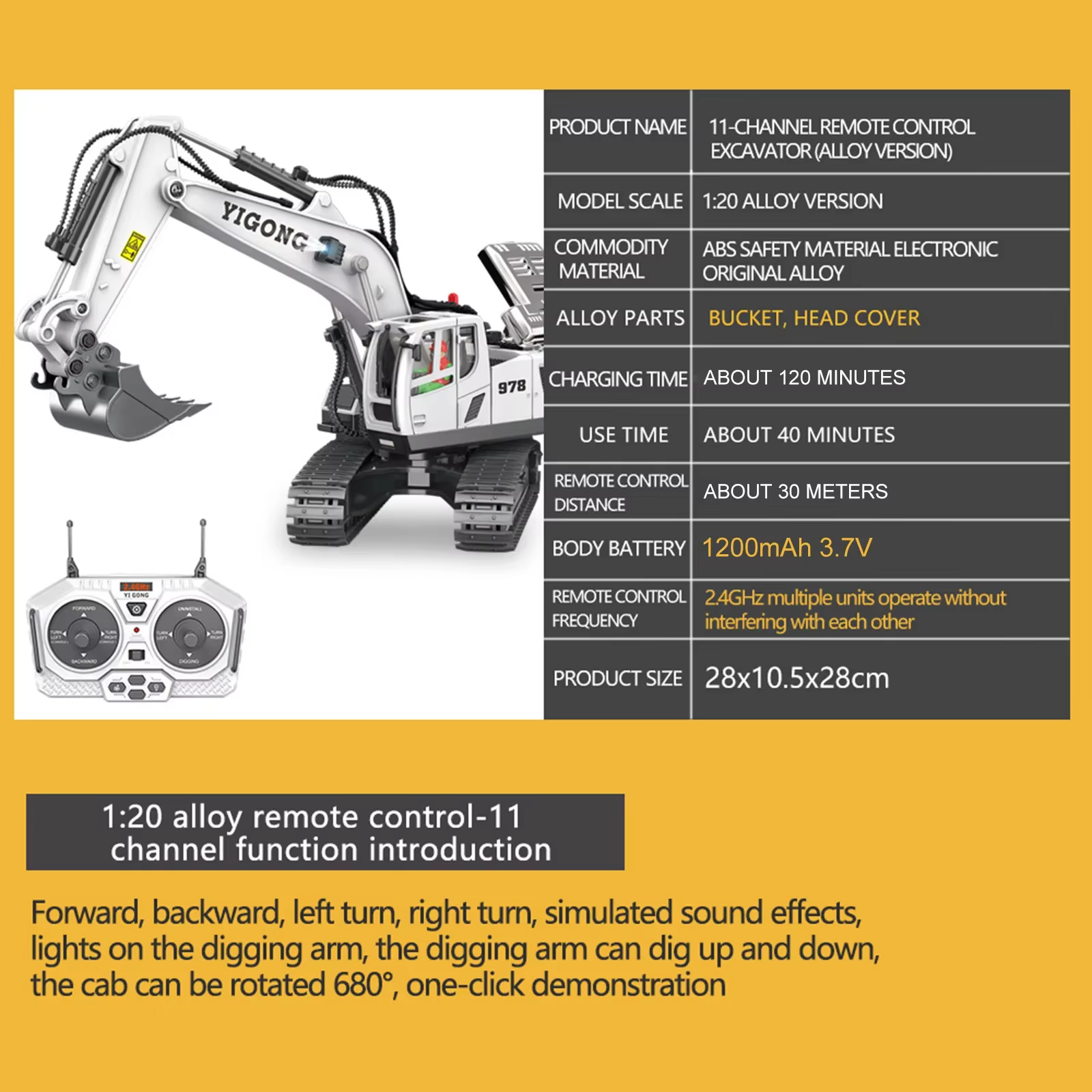 Excavadora control remoto con música para niños - imagen 3