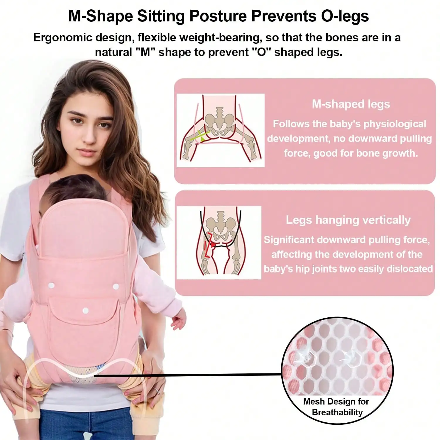 Portabebés ergonómico de malla transpirable con correa ajustable - imagen 4