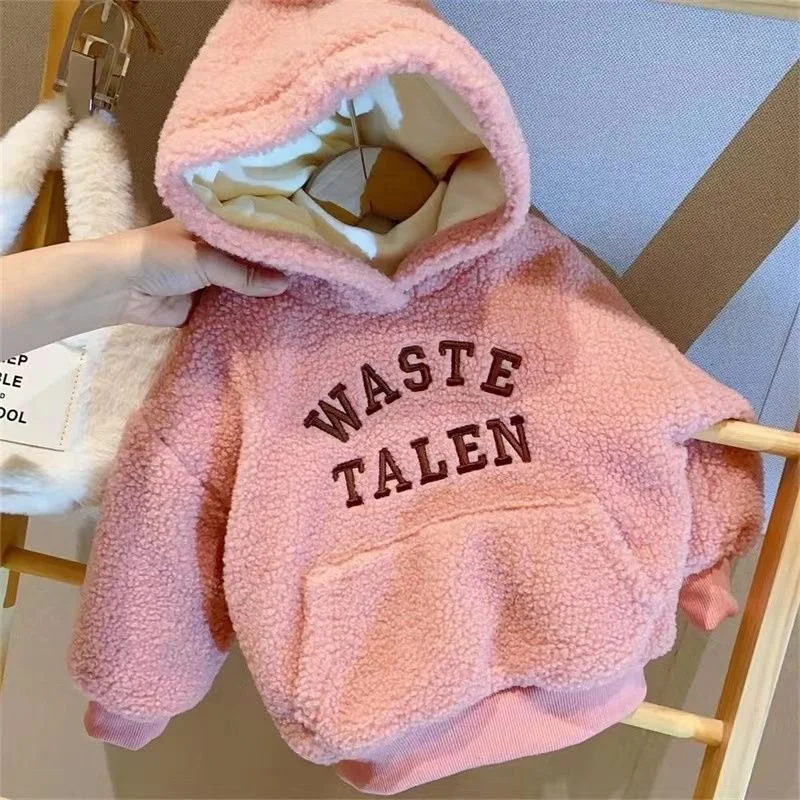 Sudadera con capucha de lana de cordero cálida para niñas en invierno