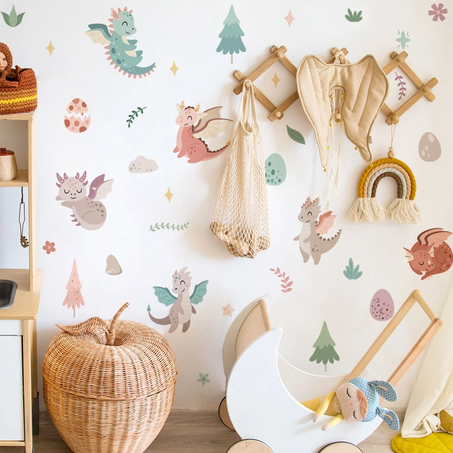 Pegatinas de pared infantiles de dinosaurios y dragones acuarela - imagen 4