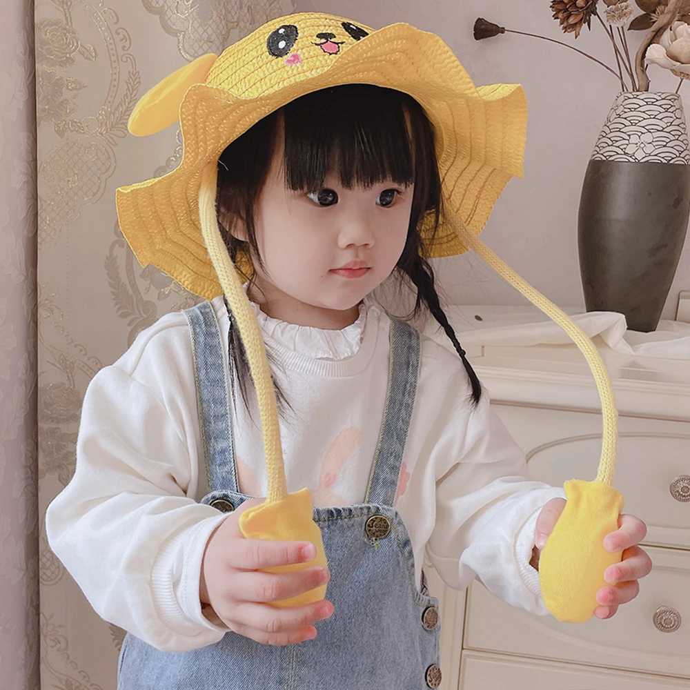 Sombrero infantil de conejo con orejas móviles y ala ancha - imagen 3