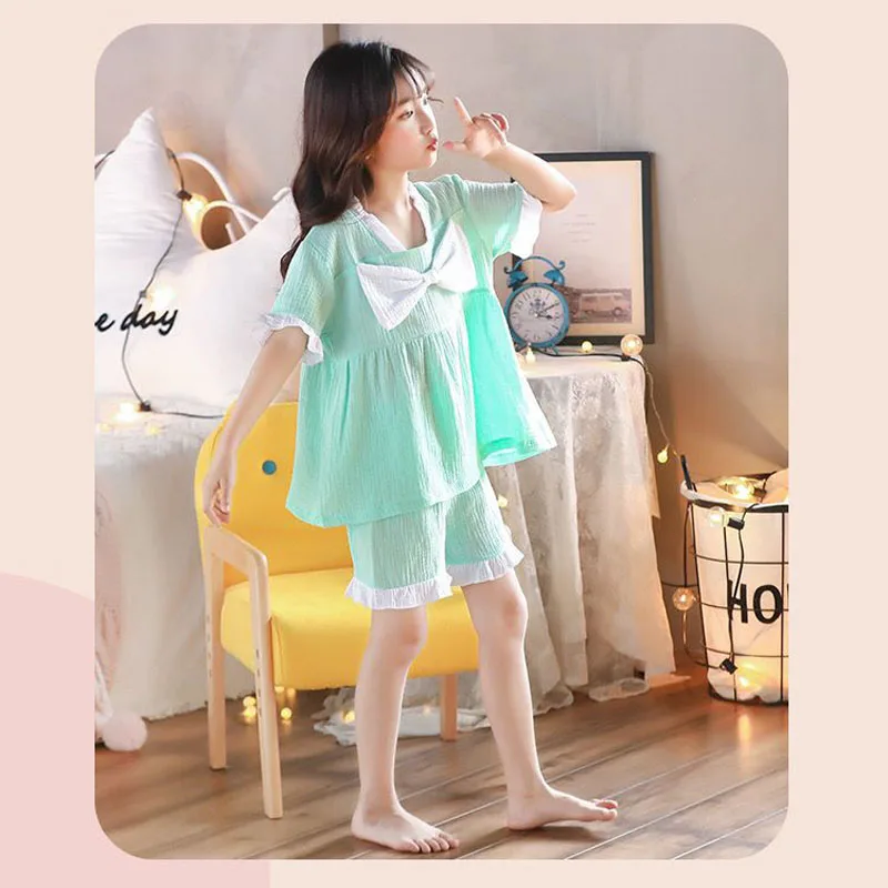 Pijama de gasa algodón estilo princesa ligera para niña verano
