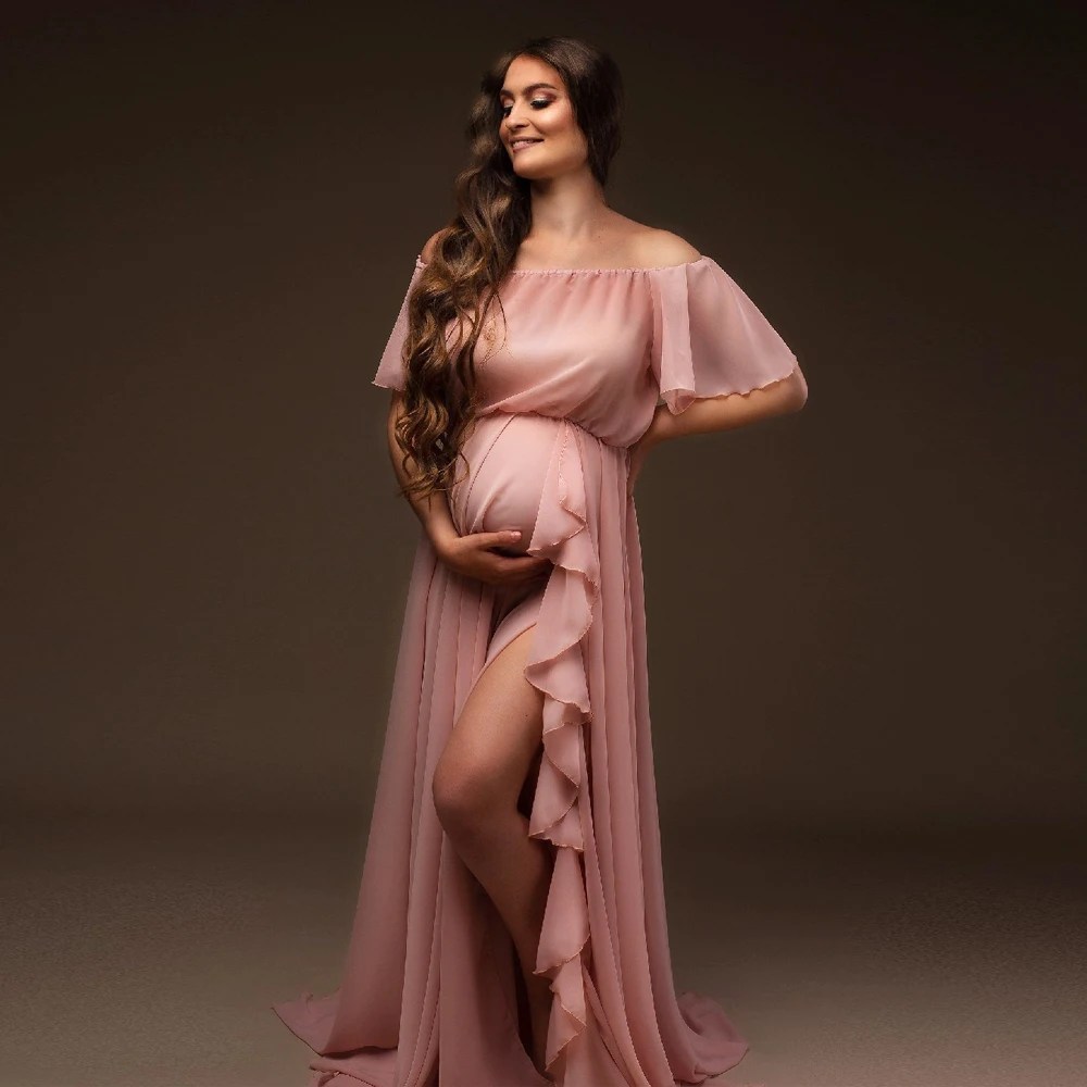 Vestido de embarazo bohemio en gasa con volantes en mangas - imagen 3