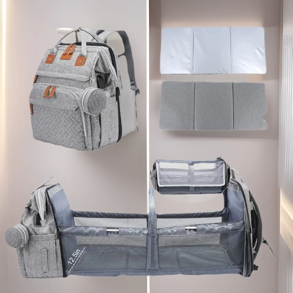 Bolsa de pañales acolchada para bebé – Compartimentos y cama batida - imagen 3