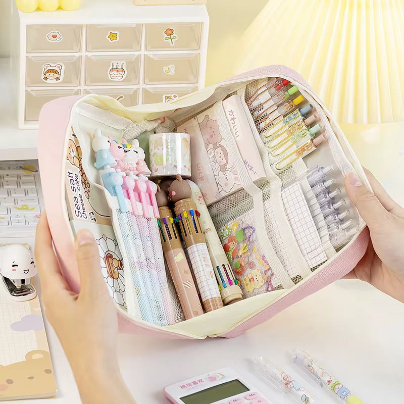 Primer plano del tejido azul y cremallera del estuche