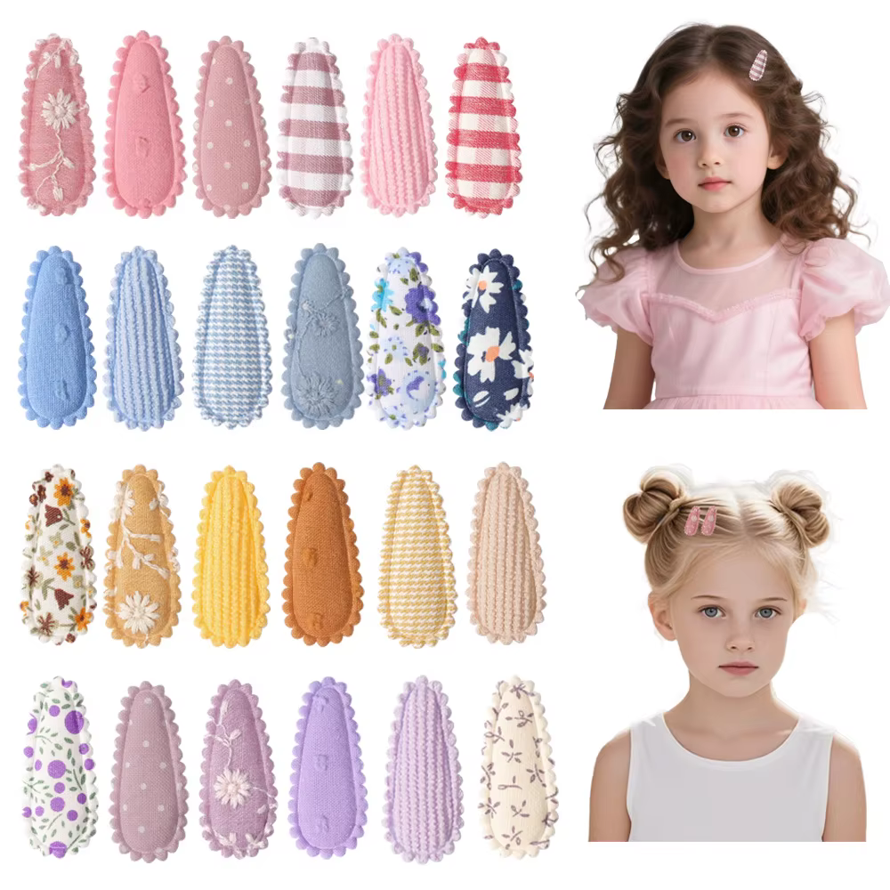 Pinzas para el pelo de tela infantiles con forma gota bordada - imagen 4