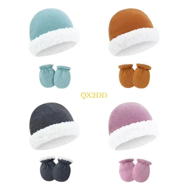 QX2D Conjunto manoplas y gorro de lana para bebé recién nacido - imagen 4