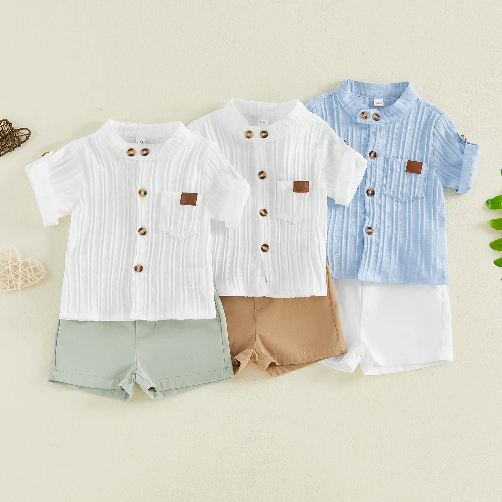 Conjunto de verano para bebé a rayas con botones y pantalón corto - imagen 4
