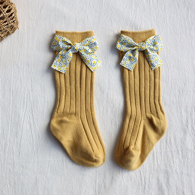 Calcetines altos de algodón con lazos florales estilo princesa - imagen 4