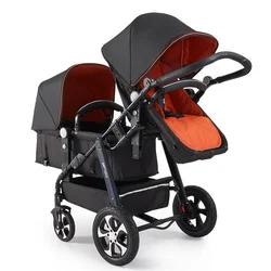 Cochecito gemelar de lujo, asiento alto y plegable – Doble