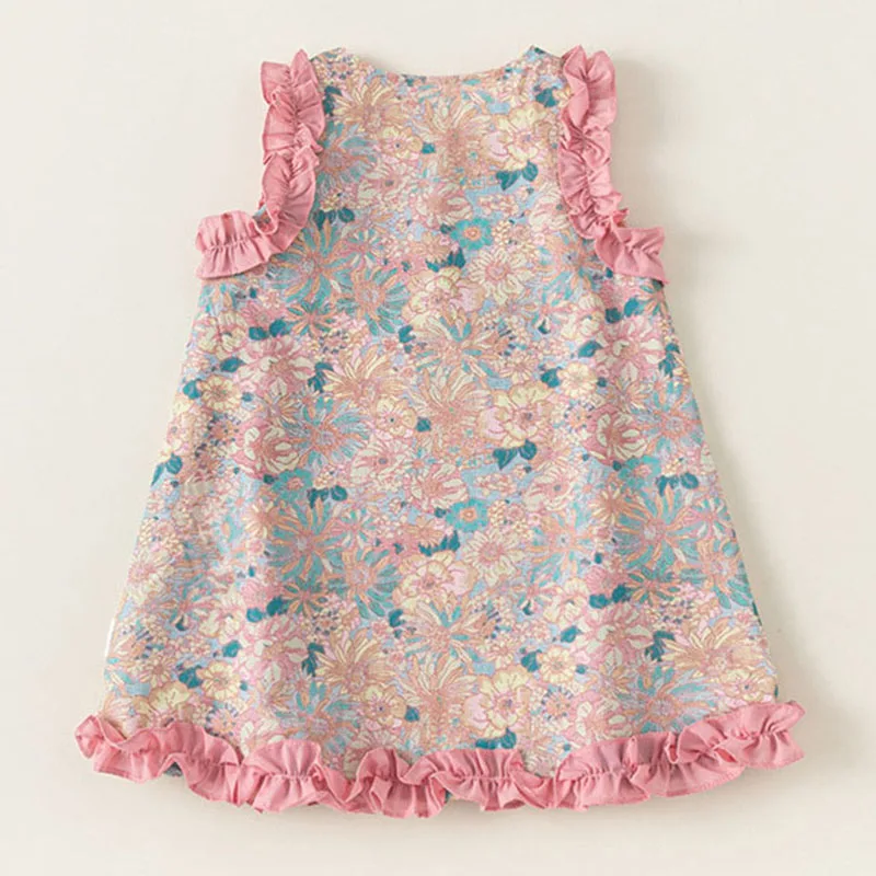 Vestido de verano rosa de algodón sin mangas con estampado floral - imagen 5