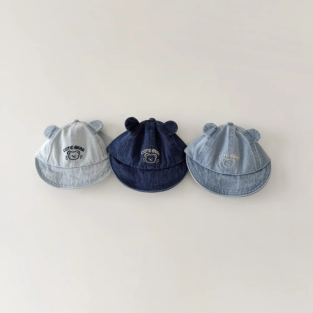 Sombrero de pescador coreano infantil con diseño de oso y pez