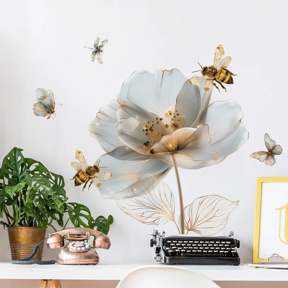 Pegatinas de pared de vinilo acuarela de flores azules para niña - imagen 2