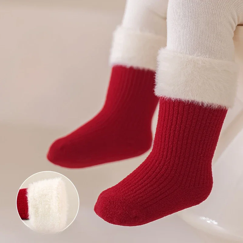 Calcetines térmicos rojos de algodón para bebé – Invierno - imagen 4