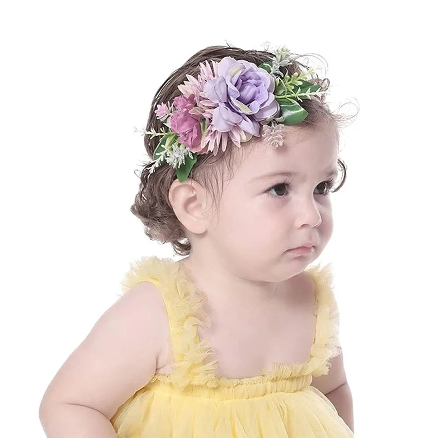 Diadema para bebé con flores de colores y elástico princesa - imagen 5