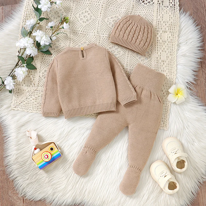 Conjuntos de punto para bebé: sudadera, pantalón y gorro – Tela suave y cálida - imagen 4