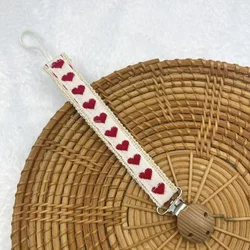 Cadena de chupete de madera con flores y bordado, mordedor